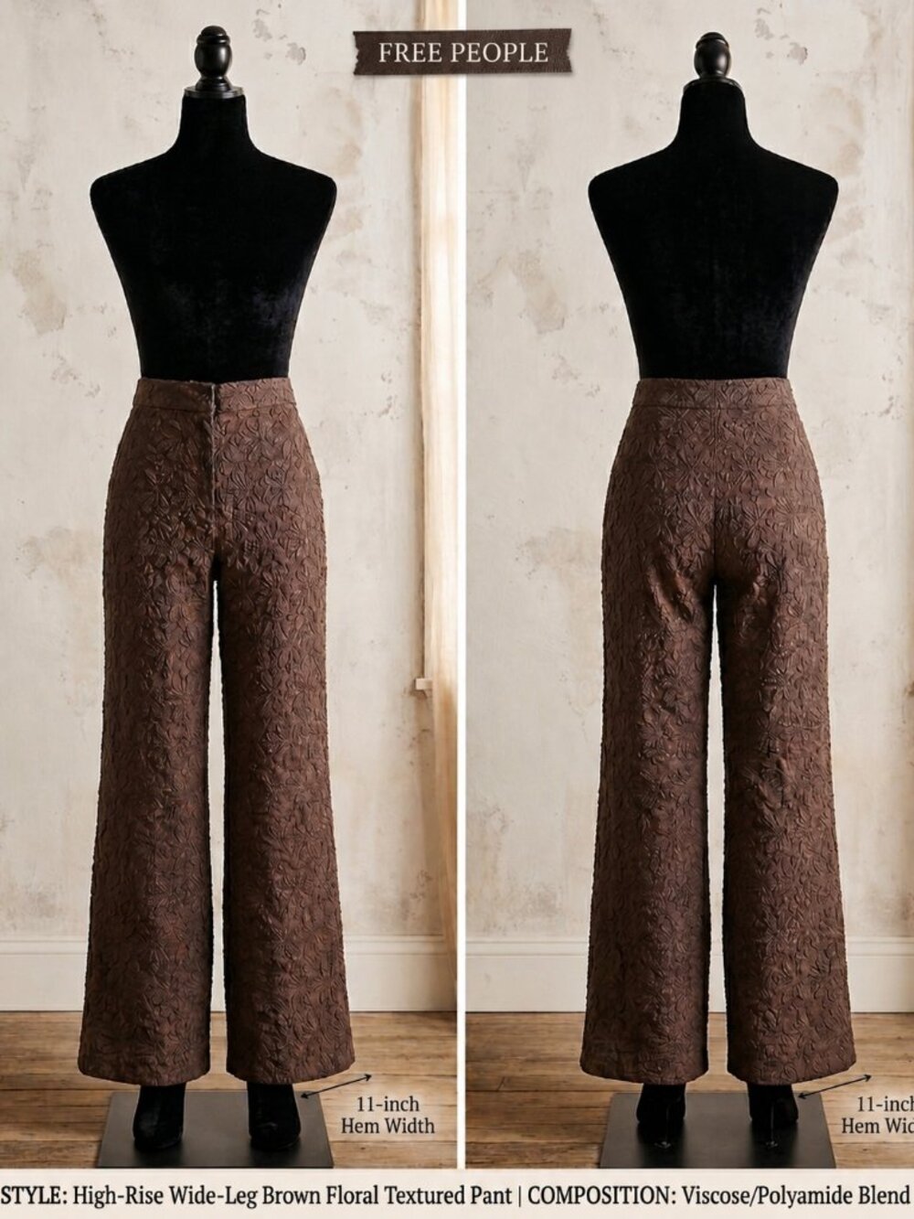 Free People Runaway Floral Wide-Leg Flare Pants - French Chocolate - Size 4